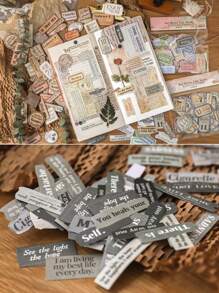 100 Cái/gói Washi Bộ Miếng Dán Vintage Thẻ Chữ Số & Thơ In Giấy Tự Dính Cho Thêu Sò & DIY Trang Trí - Nhiều màu - Xem 3