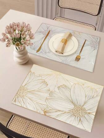 1-6件装长方形简约PVC餐垫，可水洗，易清洁，擦拭干净，防滑，餐桌垫，甜蜜遐想，优雅餐垫，桌面摆设，厨房餐垫，节日婚礼装饰