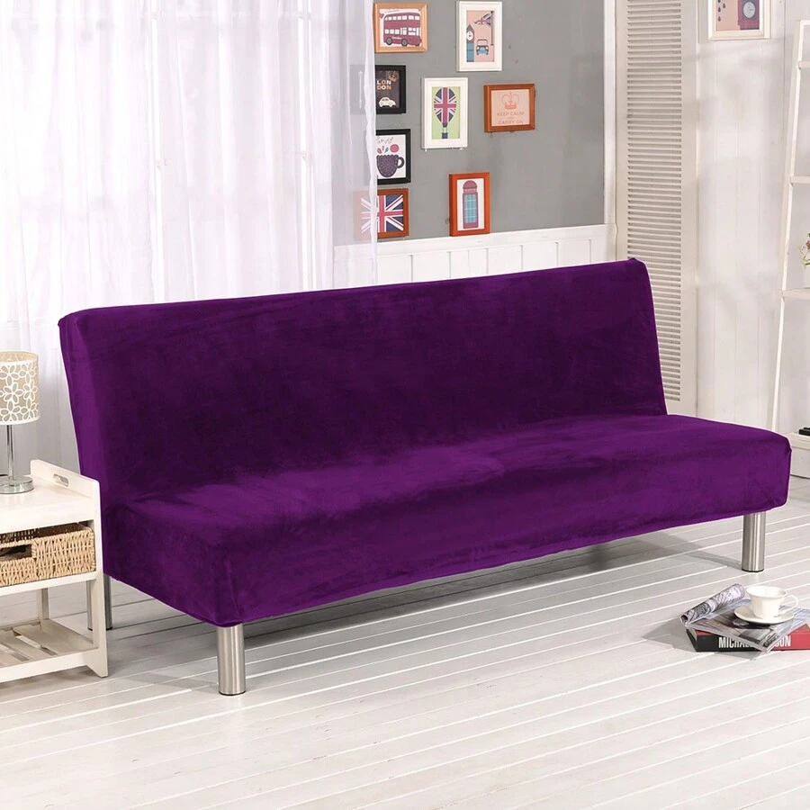 Funda elástica para sofá sin brazos, funda nórdica para sofá, protección elástica de tamaño completo para sofá plegable fácil, funda para futón - Morado - Ver 1