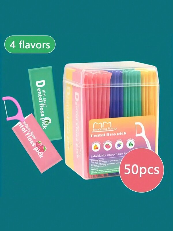 50 unidades/caixa de fio dental colorido ferramenta de limpeza oral - suave e eficaz, adequado para gengivas saudáveis, embalagem individual conveniente, design descartável, equipado com palitos de dente fáceis de usar para uso pessoal