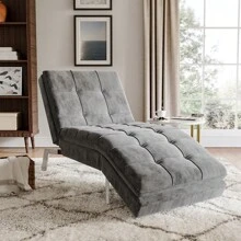 LIVINGANDHOME Living And Home Fabric Upholstered Chaise Lounge(39kg) - Grey - View 4
