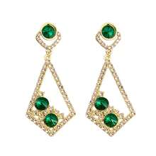 Generic 1 Pair Dangle Earrings Hollow Out Rhinestones Jewelry Shining Faux Gem Drop Earrings For Wedding - màu xanh lá - Xem 2