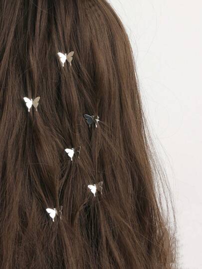 6 Stück Silber 3D Schmetterling Haarclips ohne Löcher, elegantes Haaraccessoire für Frauen, Haarklammern, Haarspangen, Schulsachen, Haaraccessoires