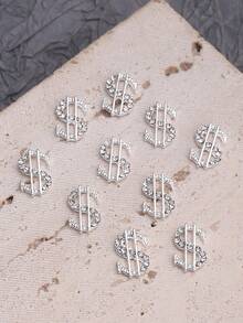 10 peças Charme de Unha de Símbolo do Dólar em Liga 3D Prateado com Pedrinhas de Strass Brilhantes para Decoração de Unhas de Arte em Dinheiro, Joias de Partes DIY de Dinheiro para Mulheres e Meninas - Prata - Visão 4
