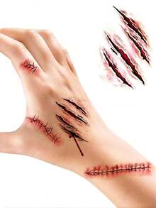 12 Sheets Halloween Fake Scars Tattoos Fake Blood Fake Stitches Vampire Makeup Kit Fake Cut Scary Face Zombie Makeup Sticker Set Suitable For Halloween Party Cosplay - Multicolor - View 3
