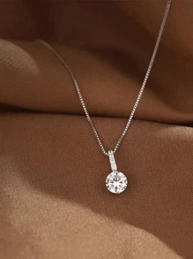 1pc Delicate Pendant & Shiny Rhinestones Decor Silver-Plated Collarbone Necklace, Minimalist Style For Women All Year Round - Silver - View 7