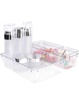 4pcs/16pcs Set Transparent Plastic Drawer Organizers, Desk Drawer Dividers And Desktop Storage Boxes For Cosmetics, Jewelry, Kitchen, Bedroom, Bathroom, Office  Decorations   Autumn Decor Festival Decor Room Decor Home Decor Fall Decor Bedroom Decor