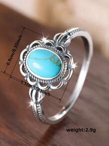 1件復古風格925銀戒指女性婚禮珠寶，珠寶首飾 - 1# - 查看 14