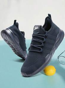 Men's Minimalist Sneakers Non Slip Sports Shoes Lace Up Walking Shoes Comfortable And Breathable Running Shoes Lightweight Sneakers Fashionable Road Running Shoes  Dark_Blue