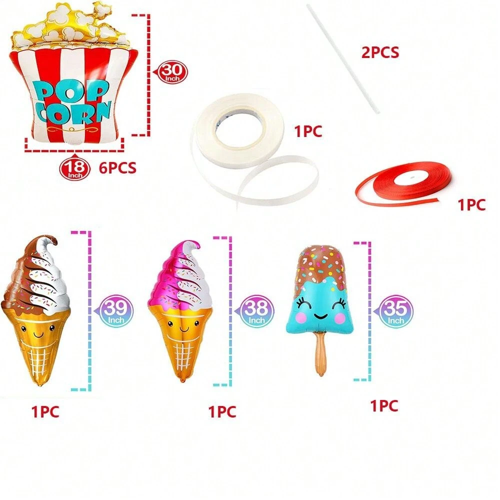 Eiscreme Donut Aluminium Ballon Set - 8 Stück Sommer Party Deko Luftballons