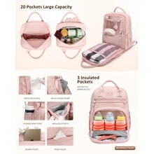 Vegan Leather Diaper Bag Backpack With Changing Pad And Pacifier Holder, Multi-Functional Baby Bag For Boy Girl, Waterproof For Travel, Perfect Baby Shower Gifts For Mom, Dad, Newborn - 粉色 - 查看 2