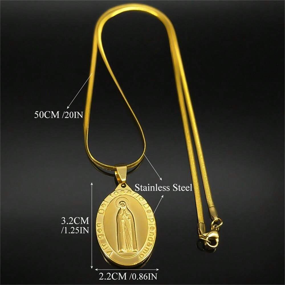 Vintage Virgin Mary Pendant Necklace For Women Men Stainless Steel Gold ...