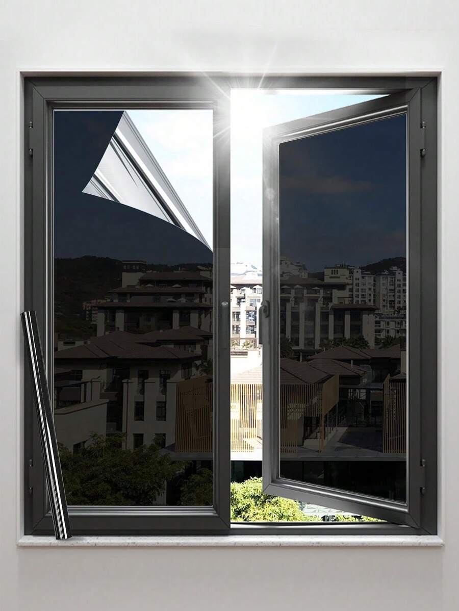Window Privacy Film One Way Daytime Privacy Static Cling Sun Blocking Anti UV Reflective Window Tint For Home And Office, Black