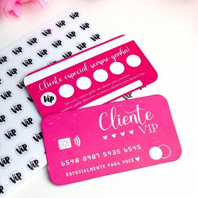 25 Cartões Fidelidade Cliente Vip + 120  Mini Adesivos