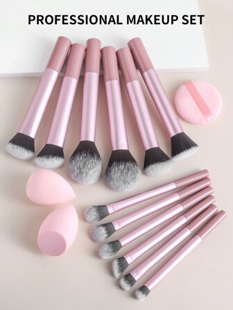 12pcs Multi-Functional Ultra-Soft Makeup Brush Set + Slanted Cut & Teardrop Beauty Sponge + 1pc Round/Teardrop Shaped Powder Puff For Quick Makeup Application, Beauty Tools,Brush Set,Makeup Brush Kit,Make Up Brush Set,Make Up Set Complete,Makeup Brush Set,Complete Makeup Kit,Brush Kit,Brushes Makeup Set,Makeup Gift Set