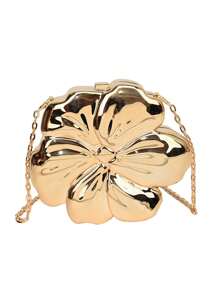 Luxury Shiny ABS Material Flower Shaped Mini Clutch Handbag Buckle Metal Bead Chain Shoulder Bag Women Party Charming Gift, Suitable For Dating, Shopping, Going Out, Commuting, Daily Matching, Fashion Niche Design, Women Bag