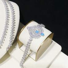 Conjunto de joyería de 5 piezas de turquesa de alta gama para mujeres, que incluye collar, pulsera, anillo y pendientes con flecos de turquesa, adecuado para fiestas y vestidos de noche, realizado en cobre chapado con circonita AAA, piedras de turquesa natural de calidad premium, para el verano