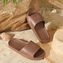 New Fashion Faux Leather Textured Brown EVA Slippers, Deluxe And Minimalist Ins Style, Suitable For Home, Bathroom, Outdoor And Guests, Lightweight, Comfortable And Soft