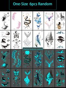6 Stücke leuchtende wasserdichte temporäre Tattoos mit frischen Designs und langanhaltender Simulation, großem blau leuchtendem und weißem glühendem Tinten Original Körperkunst temporäre Tattoo-Aufkleber im Y2k Stil mit Glitzer Schlangen Rosen Flammen Schmetterling-Muster, wasserdichtes Fake-Tattoo, hält 2-5 Tage, verdeckt Narben, kann auf Armen, Handgelenken, Schultern, Beinen, Taille, Nacken, Hand, Brust, Oberschenkel, Finger aufgetragen werden, Party Geburtstagsüberraschung, zufällige Glow-in-the-Dark wasserdichte temporäre Tattoos leuchtend Glitzer Tattoo für Frauen und Männer - Verschiedenfarbig - Übersicht 3