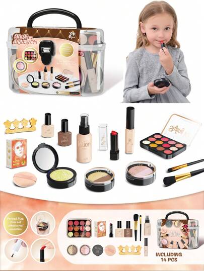 Pretend Makeup Toy Set For Girls,  Children'S Performance Handbag,Princess Role Play Toy,Portable Design Princess Cosmetics Bag, Makeup Toy Set Suitable For Girls Aged 3-8  ,Great Birthday Gift For Girls(Not Real Cosmetics )