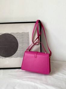 Bolsa cuadrada, ligera, informal, con decoración de hebilla, para el día de la madre, regalo para mamá, para adolescentes, niñas, mujeres, estudiantes universitarias, novatos y trabajadores administrativos, perfecta para oficina, universidad, trabajo, negocios, desplazamientos, actividades al aire libre, viajes, salidas - Rosa Fucsia - Ver 5