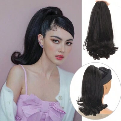 合成纖維抽繩黑色直/波浪馬尾辮