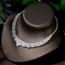 1set Fashionable Cubic Zirconia Feather Decorated Jewelry Set Suitable For Women's Graduation Ceremony - Silver - View 4