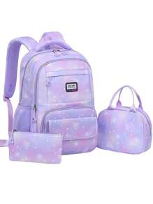 3pcs Girls' Backpack Set, School Bag, Student Bookbag, Outdoor Travel Bag, Pencil Case, Lunch Bag, Suitable For Teenage Girls, School And Travel (Random Print)