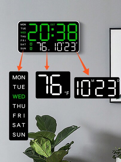 1pc Large Digital Wand Klok Temperature, Calendar, Alarm Perfect Living Room Mute Function LED Display,Home ,Room Birthday Graduation Bedroom Dormitory Back To School view 8