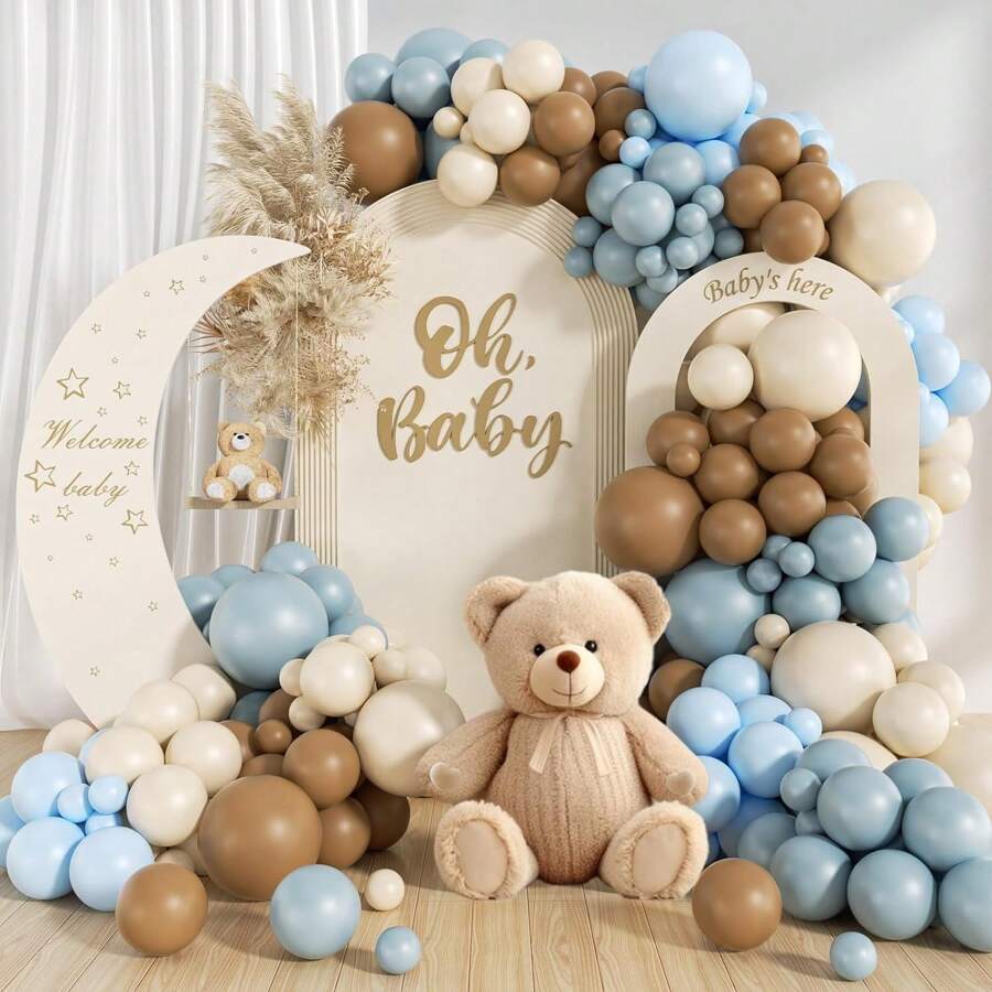 Bộ 134 bóng bay Dusty Blue và Brown, Đồ trang trí hình chú gấu bằng bóng bay Dusty Blue màu nâu cát trắng dùng để trang trí tiệc sinh nhật tiết lộ giới tính, Ngày lễ tình nhân trở lại trường - Nhiều màu - Xem 1