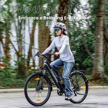 Touroll J1 ST Electric Trekking Bike With 250W Motor, 27.5-Inch Wheels Electric City Bike, 561.6Wh Battery, 100km Range, Mechanical Disc Brake & E-Brake, Suspension With Lockout, LCD Display, Adjustable Stem - 黑色 - 查看 2