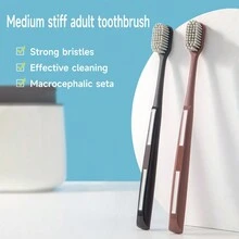9 Medium Bristle Toothbrushes 3 Colors Big Head Adult Toothbrush Barrel Style Frosted Brush Handle - Multicolor - View 2