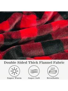 Waitu Wearable Blanket Hoodie Sweatshirt Gifts For Adult And Child, Warm And Cozy Giant Hoodie Blanket For Women And Men, Flannel Blanket With Sleeves - Red And Black Plaid - Kẻ sọc đỏ và đen - Xem 2