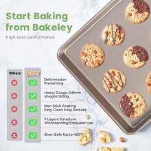 Baking Pan Set Of 2 Pieces, Non-Stick Cookie Plate Oven, Heavy Duty 1/2 Commercial Cookie Tray, Dishwasher Safe - Gold - Gold(金色) - 查看 2