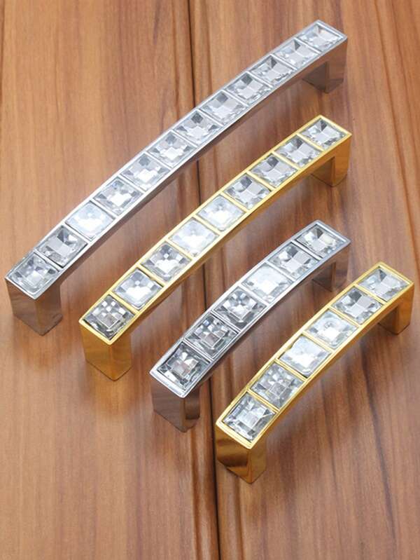 Set de 6 tiradores de metal con cristal, pomos de cajón de diamante cuadrados transparentes con doble agujero en acabado dorado brillante y cromo, adecuados para muebles de gabinete, gabinete de vino, cajón, con espaciado de agujero de 16mm, 32mm, 64mm, 96mm, 128mm