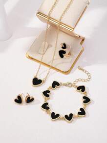 1 Set de pendientes con forma de corazón, adecuado para que las mujeres los usen en primavera y verano - Negro - Ver 2