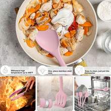 22Pcs Silicone Cooking Utensils Set, Heat Resistant Silicone Kitchen Spatulas Set With Holder, Cooking Gadgets Tools Set For Cookware, Dishwasher Safe(Pink) - Pink - View 4