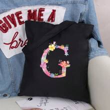 Dames Boodschappentassen Schoudertassen Grote capaciteit Tote tassen Roze Bloemenprint Canvas Handtassen Opbergtassen Dames Casual Pendelaar Vest Tas - Zwart - Bekijken 10