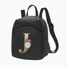 輕盈、便攜式時尚小背包運動包女式戶外購物防水背包拉鍊背包尼龍背包休閒書包旅行騎行運動遠足露營初始名字 A 到 Z 金色字母花朵印花書包適合大學生完美的大學、商務、工作、通勤、戶外、健行、旅行、登山、體育場、運動、郊遊、回到學校 - 黑色 - 查看 11