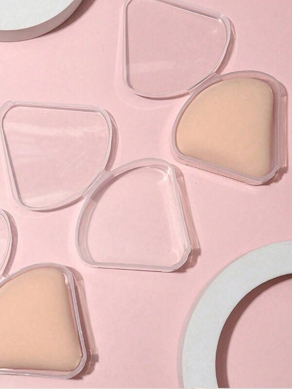 1 Triangular Petal Makeup Puff Storage Box, Easy To Carry