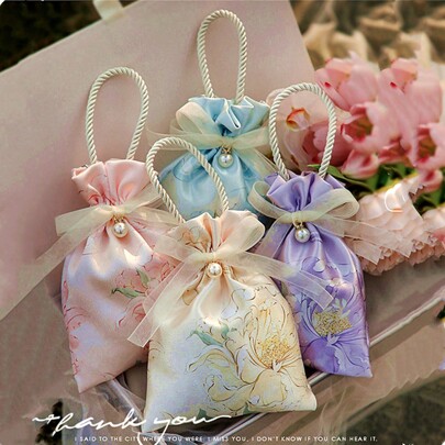 1pc Floral Tote Bag For Wedding Bride Favor Gift, Holiday Birthday Party Favor Packaging Decoration, Christmas