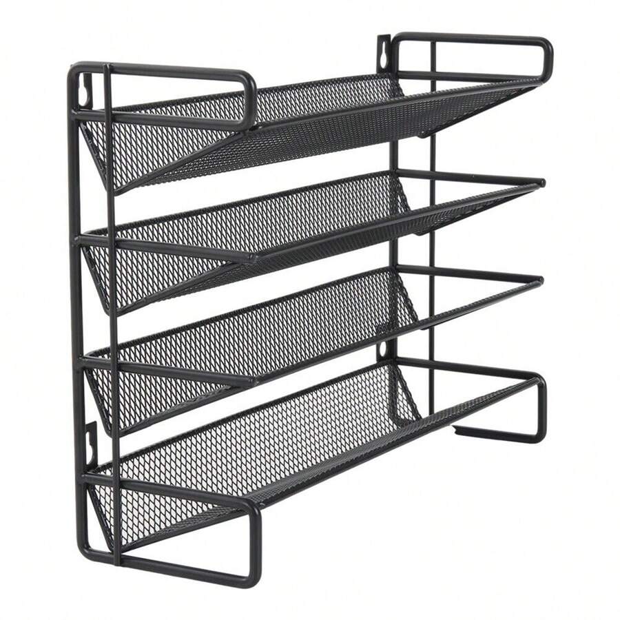 4 Tier Metal Spice Rack Kitchen Countertop Cupboard Spice Herb Jar Storage Shelf - Black - View 1