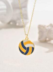 1pc Sports Ball Necklace Pendant Set For Fans Of Basketball, Football, Rugby, Etc. - Multicolor - View 12