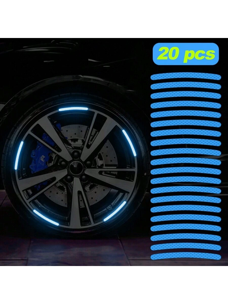 20pcs car wheel hub ملصقات عاكسة ، ملصقات شريط زرقاء زرقاء زرقاء ، وتوهج الليل | مقاس: حجم واحد