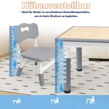 LILIIN Children's Table Children's Seating Group With 4 Chairs Plastic Gray Chair Height Adjustable Children's Table Set Seating Group For Boys And Girls Aged 2-10 Years