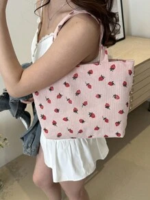 Túi tote in hình dâu tây dễ thương, túi đeo vai cỡ lớn thời trang với chất liệu nhung kẻ dành cho nữ, ví dâu tây dễ thương cho ngày Valentine, túi tote cho học sinh, nhiều ngăn, hoàn hảo cho bãi biển, trường học, phù hợp cho nữ sinh trung học, sinh viên đại học, hoàn hảo cho ngày tựu trường, ngày đầu tiên đi học, kỳ nghỉ, du lịch, buổi hòa nhạc, túi tote cho trường học, đồ dùng cần thiết cho đại học, phối hợp hoàn hảo với trang phục mùa thu cho nữ, đồ dùng cần thiết cho kỳ nghỉ, màu hồng, dễ thương, công sở, Kawaii - Hồng - Xem 8