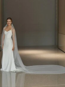 1 Stück weißer Strass Brautschleier, luxuriöser Kathedralenschleier mit Kamm, 3m langer Schleppenschleier Braut Kopfschmuck