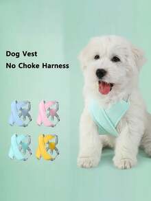 Cross-Shaped Breathable Pet Dog Harness With Reflective Vest And Leash - Yellow - View 1