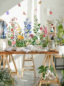 1 Set Of Plant/Flowers/Butterflies/Dragonflies Kick Line Wall Sticker For Home Decoration,Stickers,Wall Decal, Vinyl Decal For Home Decorations,Spring Decoration Items Refresh Your Home,Rama Decoration Stickers Gifts Birthday Graduation - Multicolor - View 6