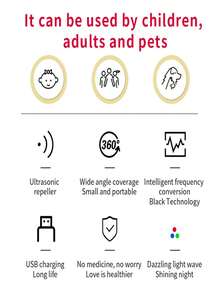 Outdoor Portable Ultrasonic Mosquito Repeller Pet Insect Repeller USB Rechargeable Pest Repeller 19.5-135KHZ Frequency Conversion Ultrasonic - White - View 4